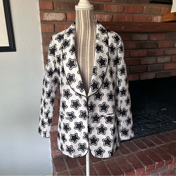 Anthropologie Hutch Oversized Shantung Star Print Blazer in Black & White Sz S - Picture 2 of 9